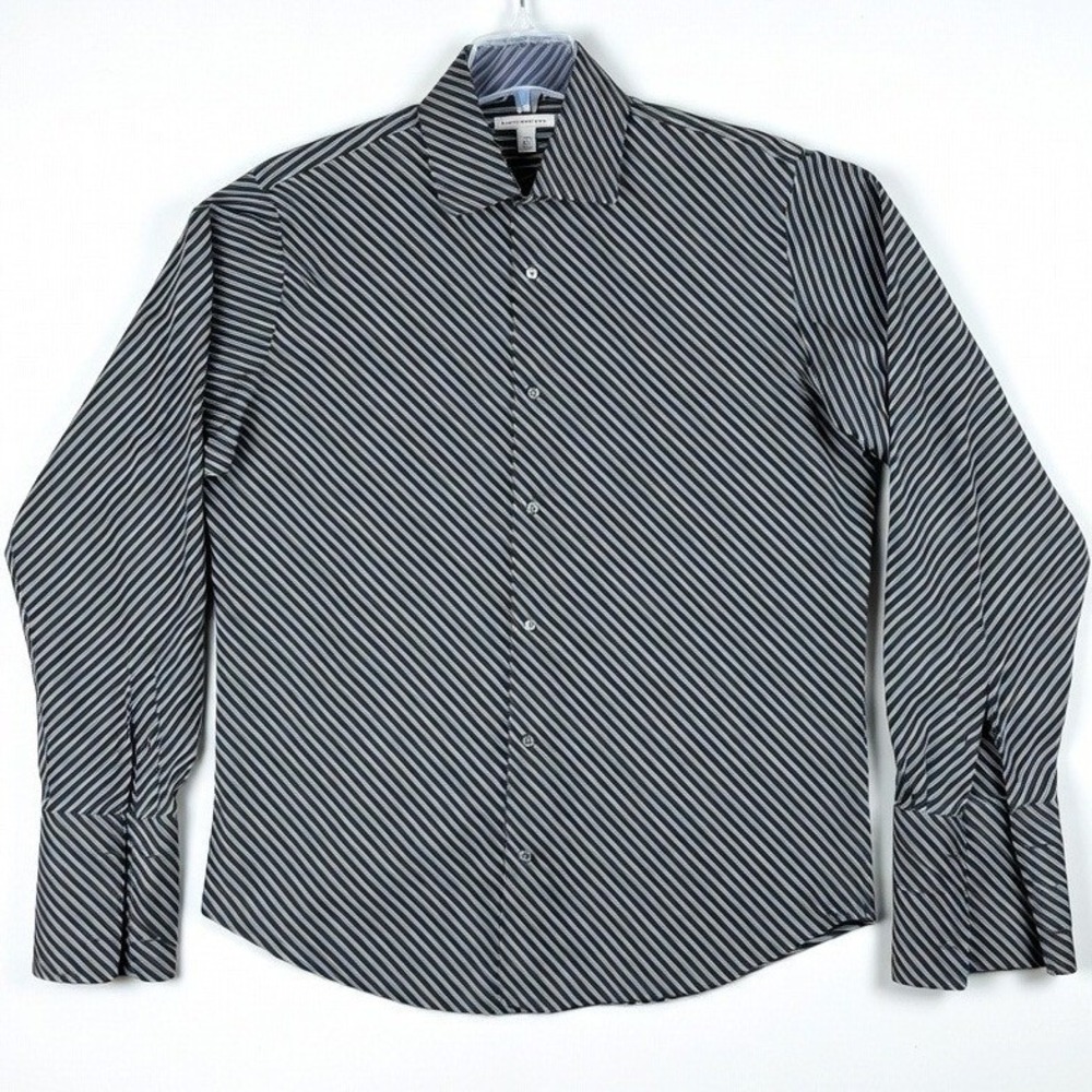 Vtg Banana Republic Mens XL Black White Diagonal Stripe Button Down Cotton Shirt